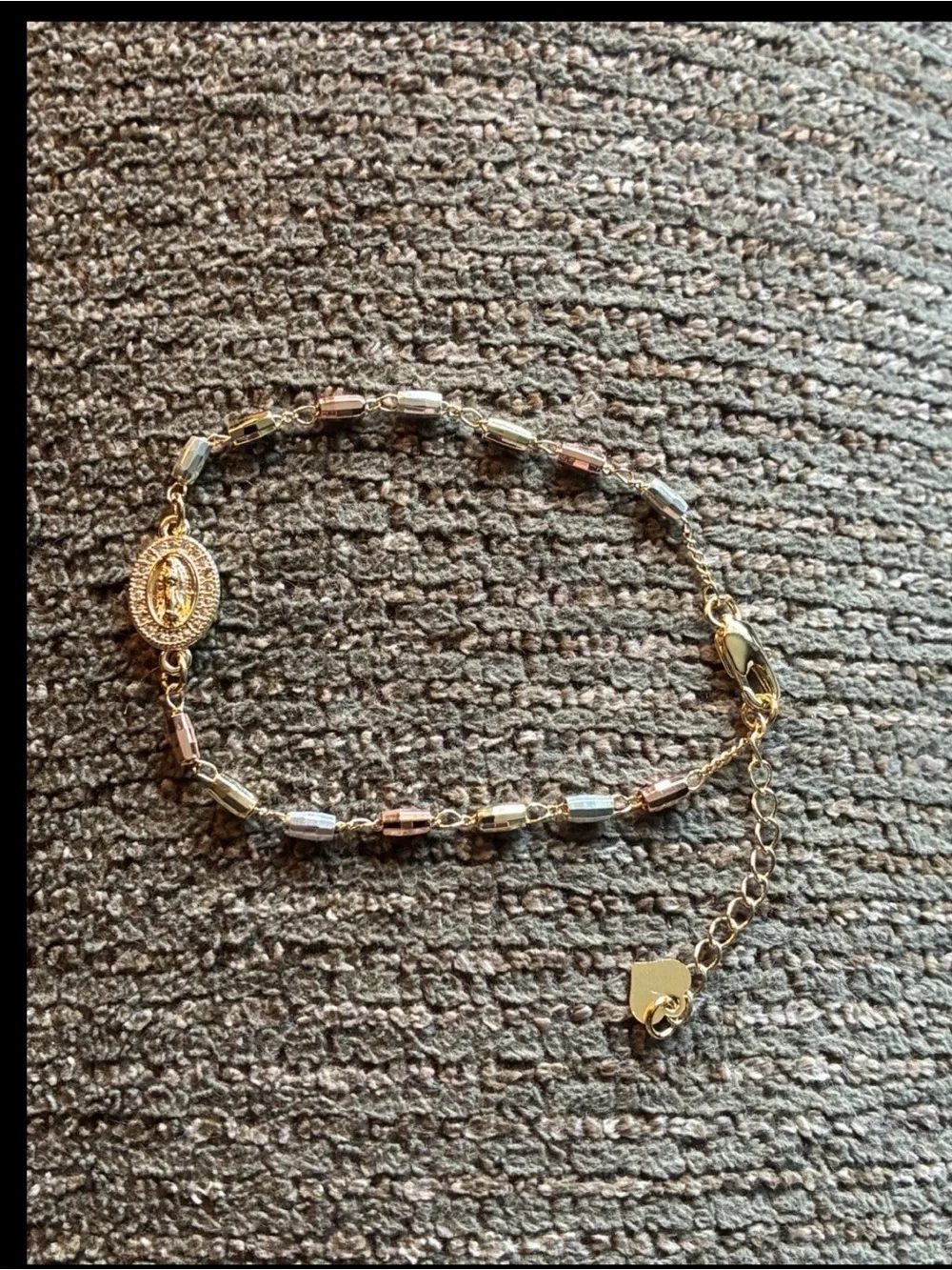 Gold Tri-Tone Miraculous Medal Beaded Bracelet, blessed Mary chain bracelet